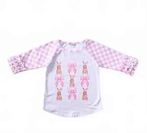 NEW CLOVER COTTAGE kids bunny bows raglan tee in pink and white